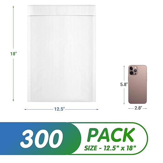 Kraft Bubble Mailers 12.5 x 18 Inch White, Padded Envelopes Self Seal, Pack of 300, Bubble Lined Kraft Paper Mailing Envelopes for Shipping