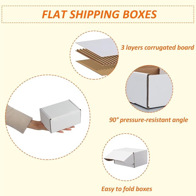 HORLIMER 6x4x3 inches Shipping Boxes Set of 25, White Corrugated Cardboard Box Literature Mailer