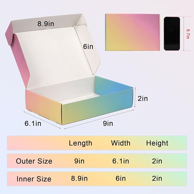 9x6x2 Shipping Boxes for Packaging, 45 Pack Colorful Corrugated Cardboard Mailer Boxes for Small Business, Shipping, Mailing
