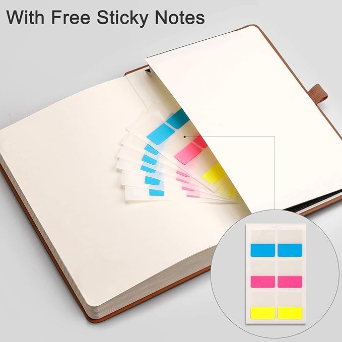 EMSHOI A5 College Ruled Notebook, 256 Numbered Pages 120GSM Ink-Proof Faux Leather Hardcover Lay-Flat Lined Journal for Work Office School Travel Writing, Small 5.75" x 8.38", Brown