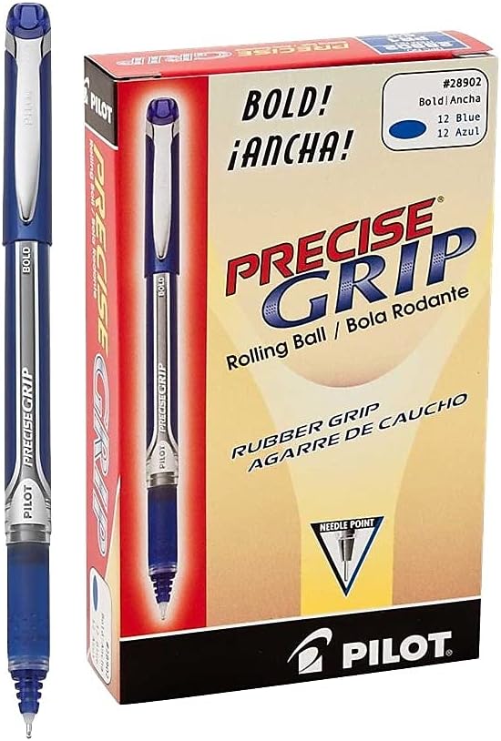 PILOT Precise Grip Rolling Ball Stick Pens, Blue Ink, 1.0mm, 12 Count