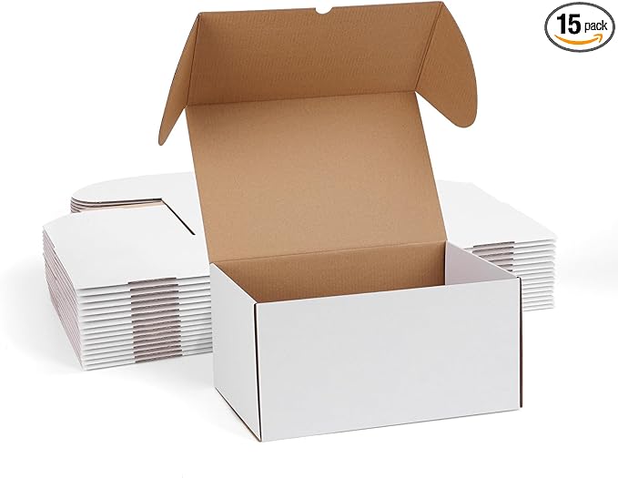 ZBEIVAN 12x8x6 White Shipping Boxes Set of 15, Corrugated Cardboard Mailer Boxes for Packaging Small Business Mailing Gifts