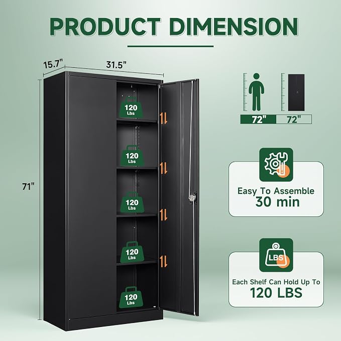 Metal Garage Storage Cabinets with Lock Door and Adjustable Shelves, Steel Tool Cabinets for Home,Office,Warehouse Organisieren (Black)