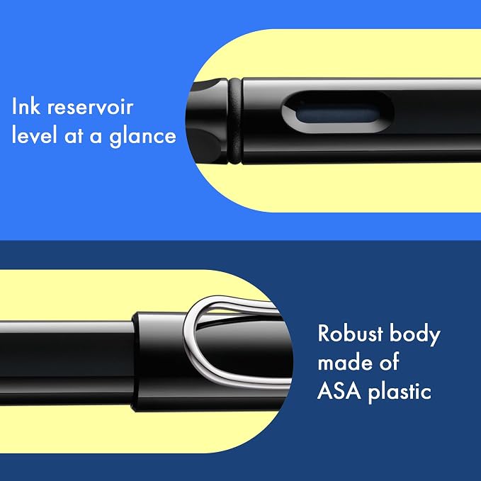 LAMY safari black - Fountain Pen with ergonomic grip & polished steel nib in size F - ideal for any Writing & Calligraphy - including LAMY T 10 blue cartridge - Right-Handed