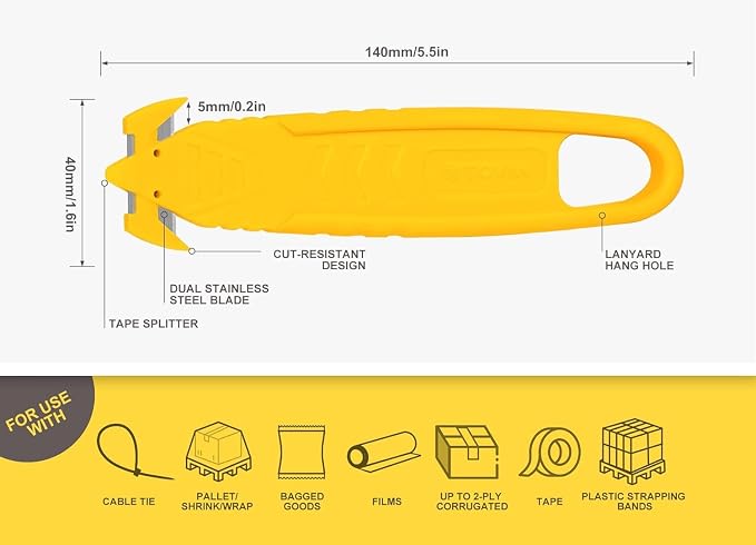 20 Pcs Safety Box Cutters, Package Opener - Mix color | T TOVIA Stainless Steel Concealed Blade Safety Knife for Cartons, Cardboard, Wrap, Straps, Film