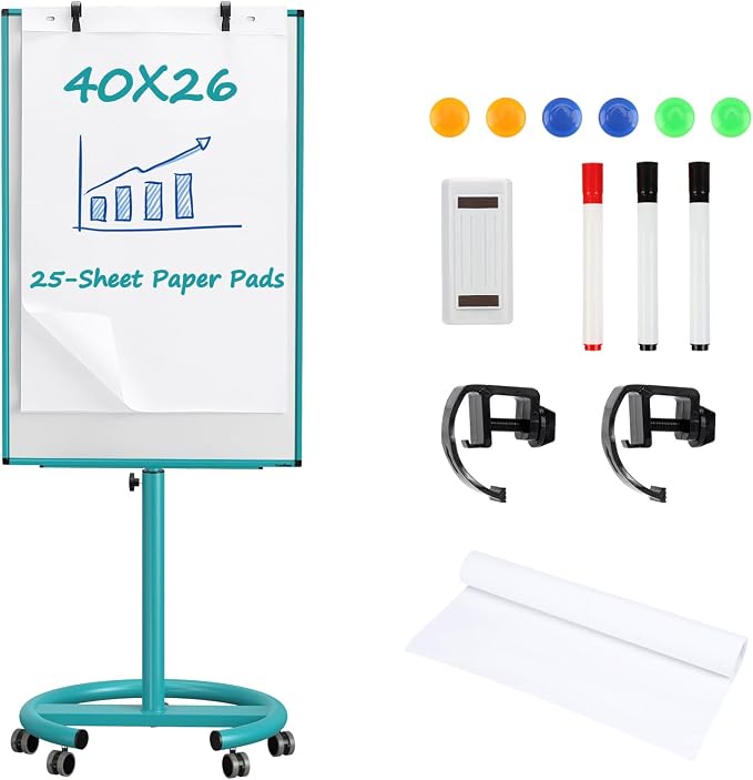 Mobile Whiteboard, 40x26 Inches White Board Dry Erase Board on Wheels | Height Adjustable, Magnetic Surface, Dry Erase, With Stand, Ideal for Classroom, Office, School, Home, Homeschooling, Teacher