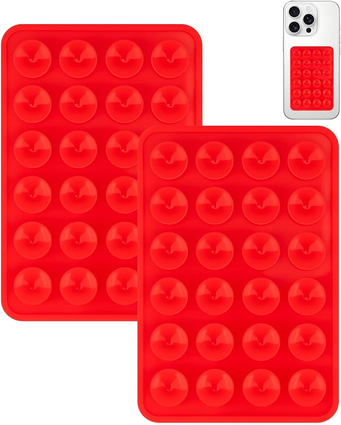 Yojaro 2 Pack Silicone Suction Phone Case Mount, Silicon Adhesive Smartphones Stand Sticky, Non Slip Suction Cup, Hands-Free Phone Accessories Holder for Selfies and Videos Red