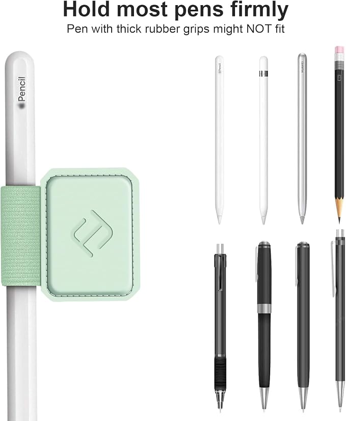 Fintie 4 Pack Pen Loop Holder for Apple Pencil Pro, USB-C/1st/2nd Gen | Elastic Adhesive PU Leather Sleeve, Secure Pen Holder, Attaches to Tablet Cases, Fits Stylus Pens, Green