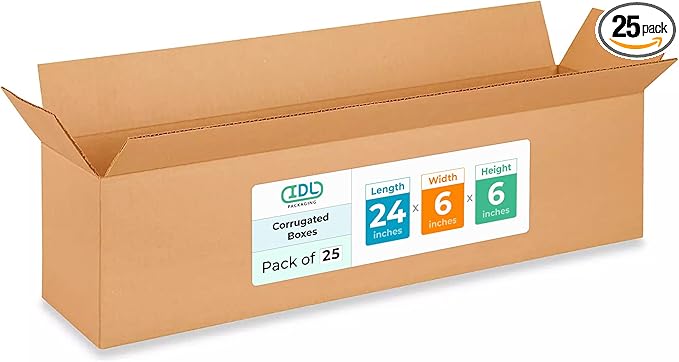 Long Moving & Shipping Boxes 24"L x 6"W x 6"H (25-Pack) - Extra Strength 200 lb vs Regular - USA-Made Corrugated Heavy Duty Moving Boxes - Cardboard Long Box for Shipping & Packing by IDL Packaging