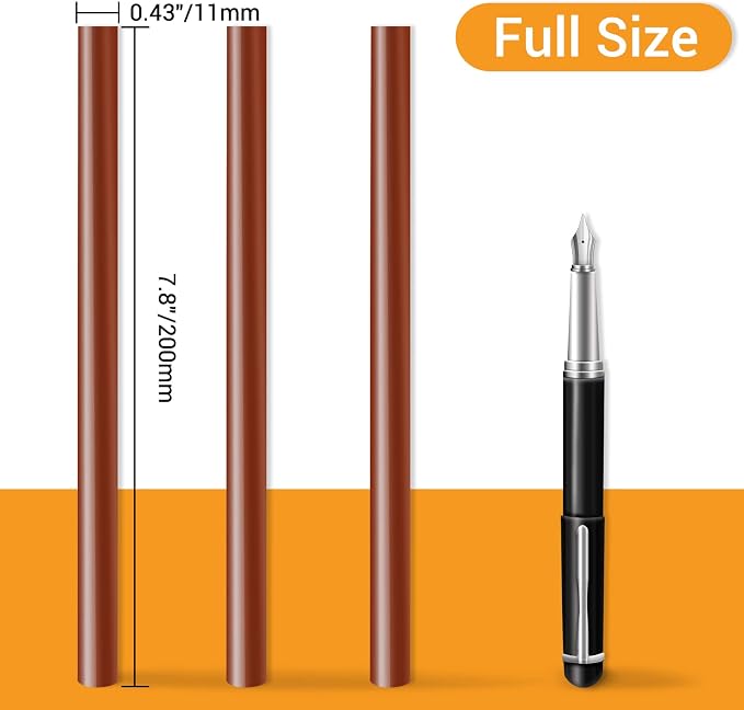 Brown Hot Glue Stick, 24 PCS 0.43" Dia x 8" Long Fbric Glue Sticks for Craft, Adhesive Hot Melt Gluing Sticks for Crafting, Woodworking, Decoration, Bonding Repair, Wax Sealing