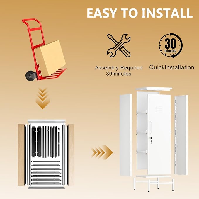 Metal Storage Locker,47" H Home Office Storage Lockers for Employees with 1 Locking Door ＆ 3 Adjustable Shelves,File Storage Cabinets forGarage, School, Office, Gym (White)