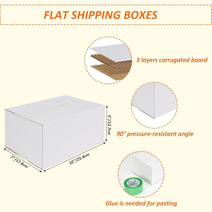 HORLIMER 10x7x5 Shipping Boxes Set of 30, White Corrugated Cardboard Mailer Box for Packing Small Business