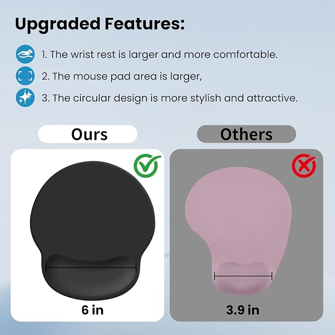 Mouse pad with Wrist Rest,Relieving Pain Memory Foam Computer pad, Ergonomic Desktop Mouse, Silicone Material Mouse pad, with Non-Slip PU Base (Black)