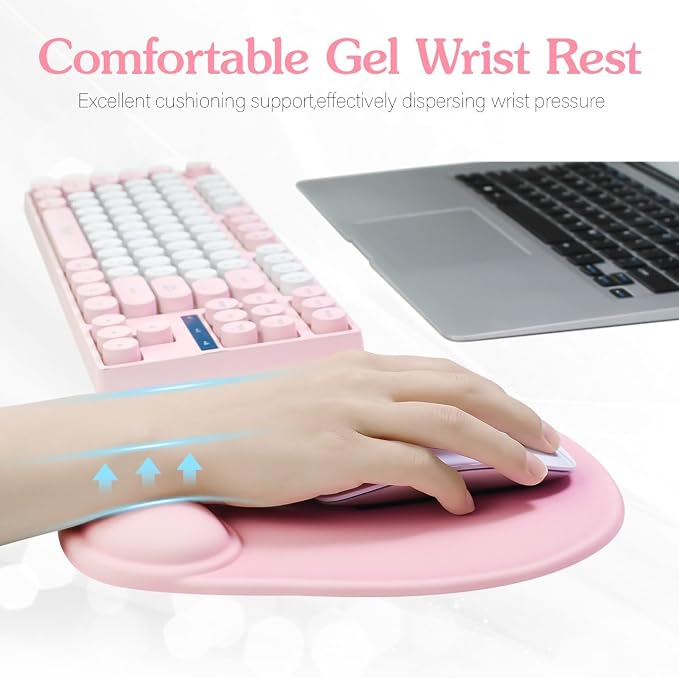 Office Mousepad with Wrist Support,9 * 7.5inch,Pink | Premium-Textured Design,Non-Slip Rubber Base,Ergonomic Gaming Desktop Mouse Pad Wrist Rest Design,for Laptop, Office & Home