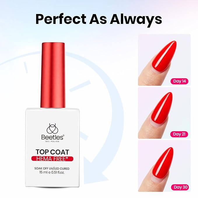 Beetles Gel Top Coat 15ml - HEMA-Free & TPO-Free Long Lasting High Gloss for Gel Nail Polish Shine UV/LED Curable, for Salon & Home DIY Nail Art