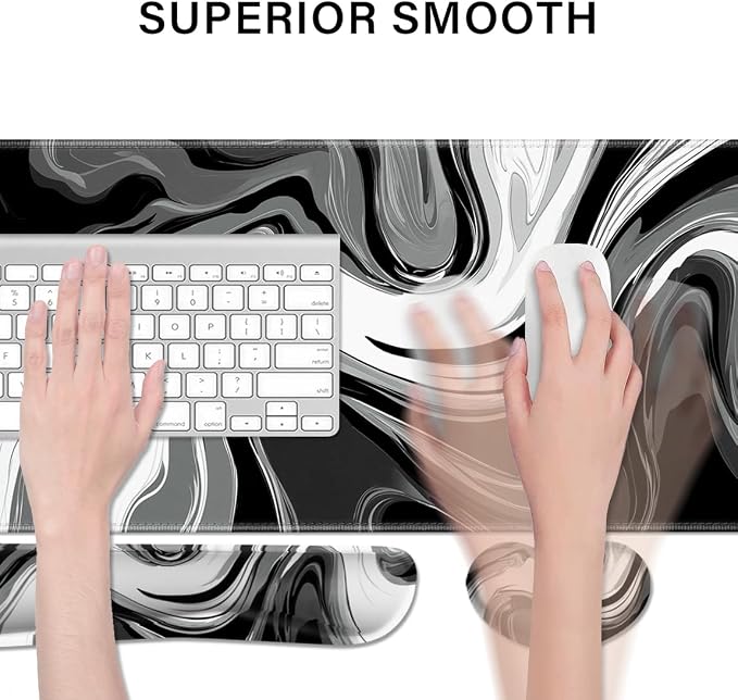 Desk Pad and Keyboard Wrist Rest, Large Mouse Pad + Keyboard Pad+Mouse Wrist Support, Non-Slip Desk Mat Protector for Office, Home 31.5×11.8 Inches Black & White Abstraction