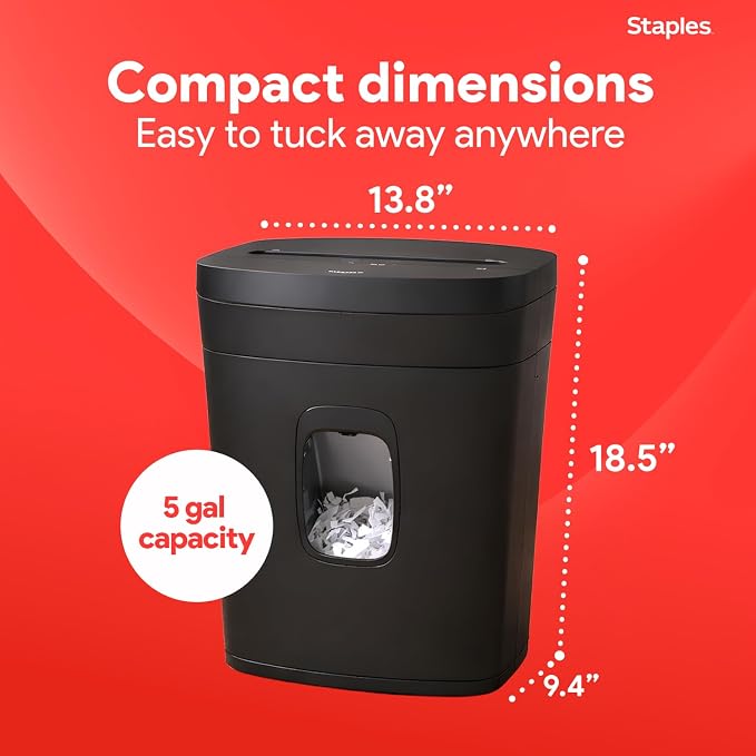 Staples 12-Sheet Micro-Cut Paper Shredder, High-Security, Anti-Jam, Black | Shreds credit cards and documents for home or office. Jam-resistant micro-cut design.