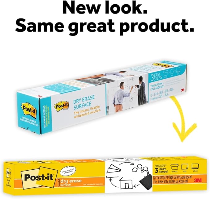 Post-it Dry Erase Whiteboard Film Surface for Walls, Doors, Tables, Chalkboards and More, Removable Sticky White Board , Stain-Proof, Easy Installation, 6 x 4 ft Roll