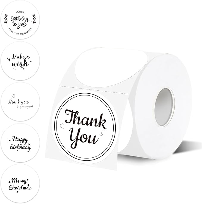 2 inch Round Thermal Label,White Circle Thermal Sticker Labels for Business and Home,Direct Thermal Printer Label for DIY Logo Design,Thanks Card,500 Labels/1 Roll