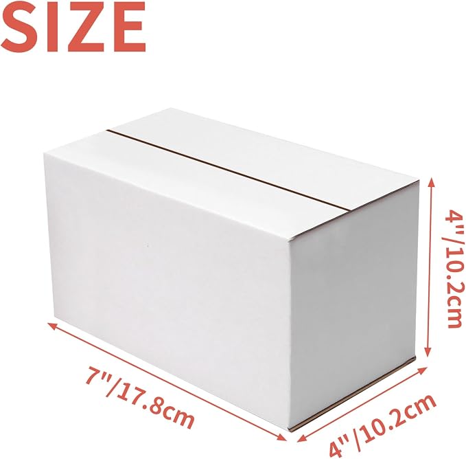 25-Pack Shipping Boxes 7x4x4 Inches, White | Corrugated Cardboard Box for Business Packing, Shipping, and DIY, Easy to Fold and Assemble