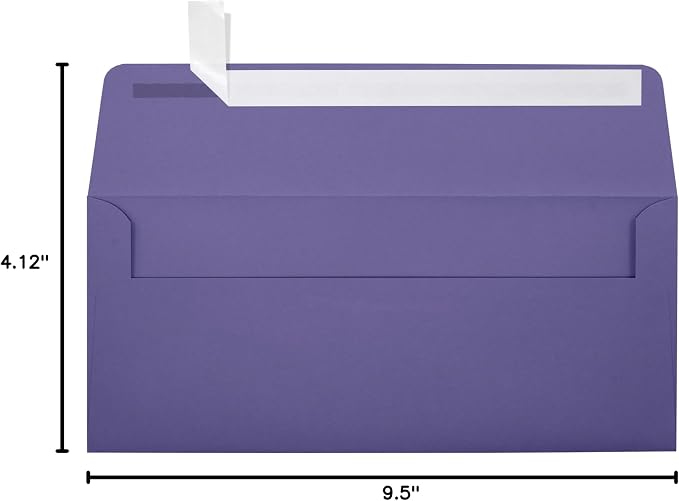 LUXPaper #10 Business Envelopes | Peel & Press | 4 1/8" x 9 1/2" | Wisteria Purple | 80lb. Text | 50 Qty