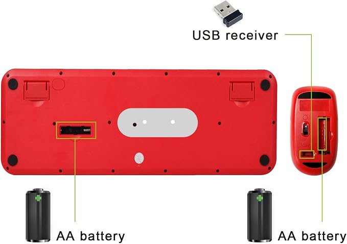 Red Wireless Keyboard and Mouse Combo,Typewriter Bubble Keys,for PC Laptop | Retro Round Keycaps,Clicky Sound,2.4GHz USB Receiver,Creamy Aesthetic Style,Full Size with Number Pad for Computer Desktop
