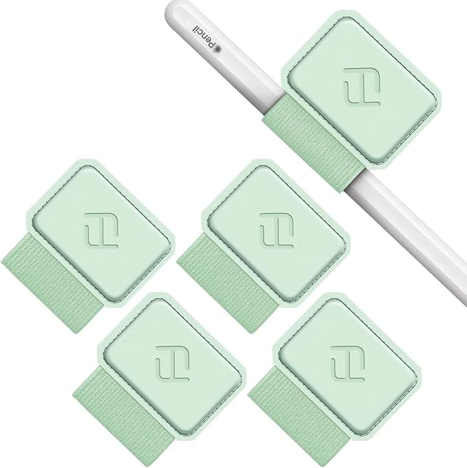 Fintie 4 Pack Pen Loop Holder for Apple Pencil Pro, USB-C/1st/2nd Gen | Elastic Adhesive PU Leather Sleeve, Secure Pen Holder, Attaches to Tablet Cases, Fits Stylus Pens, Green