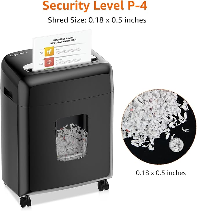 Amazon Basics High Security Micro Cut Paper Shredder, 8 Sheet Capacity, CD and Credit Card Shredder with Pull Out Bin, Black