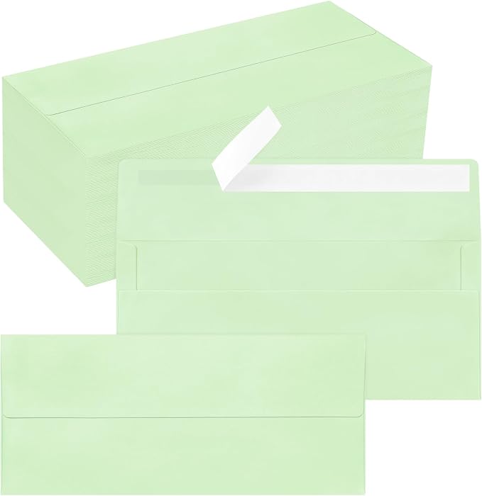 200 Pack #10 Light Green Envelopes Letter Size Self Seal Business Envelopes | Security Mailing Envelopes, 4 1/8 x 9 1/2 Inches