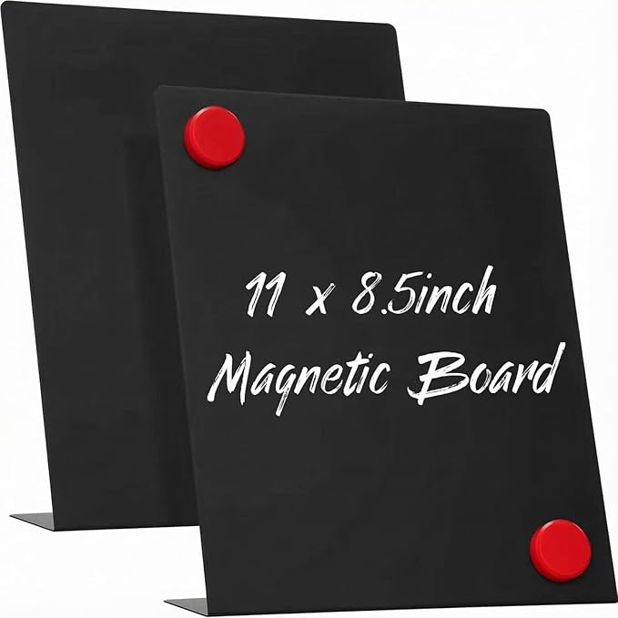 Fainne Magnetic Bulletin Board with Easel Stand Mini Black Magnet Metal Tabletop Memo Display Board for Back to School Menu Table Home Kitchen Office Supplies(11 x 8.5 Inches,2 Pcs)