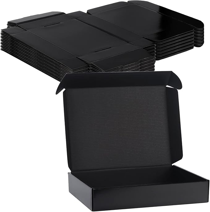 Rempry 11x8x2 Black Shipping Boxes Set of 20, Cardboard Corrugated Boxes Gift Boxes for Small Business, Literature Mailer