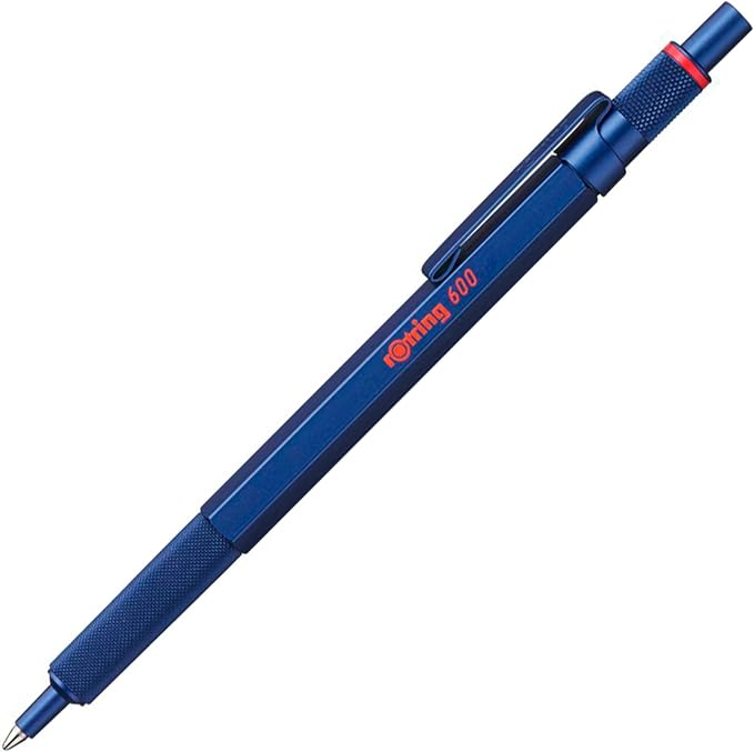 rOtring 600 Ballpoint Pen, Medium Point, Black Ink, Blue Barrel, Refillable - Smooth Writing, Non-Slip Grip