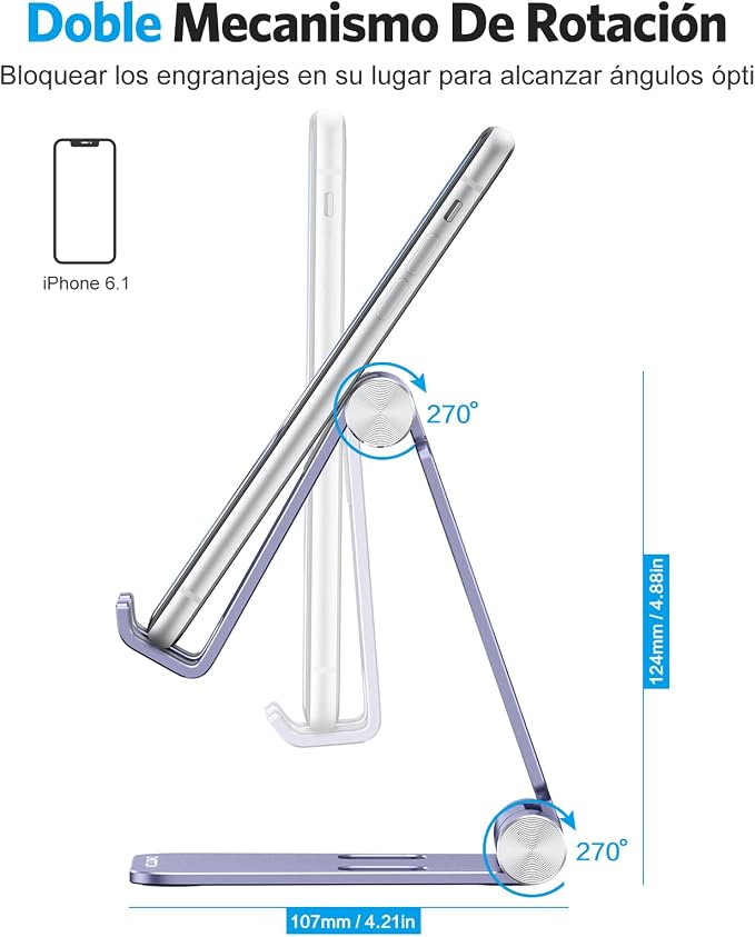 OMOTON Foldable Cell Phone Stand, C4 Portable Aluminum Phone Holder | Adjustable Phone Dock Cradle Compatible with iPhone 17/16/15 Pro Max Air, Samsung Galaxy, Small Tablets, Smart Phones, Purple