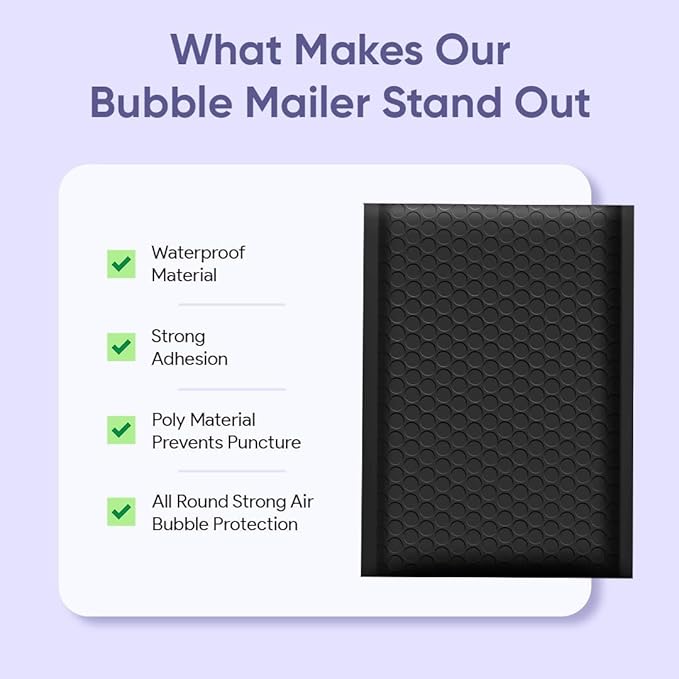 Black Small Poly Bubble Mailers 6x10 inch #0 | Self Seal Padded Envelopes | Cushioned Bubble Mailer | Usable Size 6x9 | WaterProof | Lightweight mailing Shipping Bags | 500 Pack Bulk