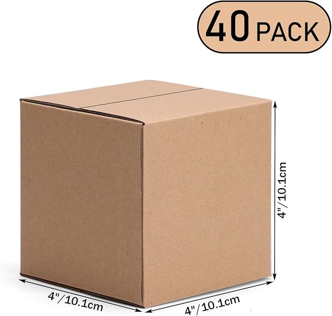 4x4x4 Shipping Boxes Set of 40, Brown Kraft Corrugated Cardboard Small Gift Boxes Mailers for Packaging(10.2x10.2x10.2 cm)