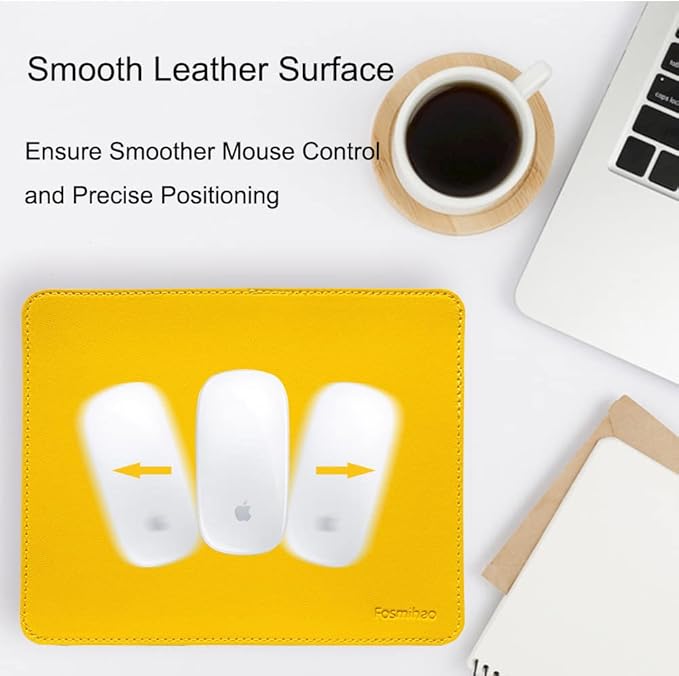 Leather Mouse Pad - Wood Mouse Pad, Double Side Mouse Pad with Stitched Edge, Waterproof Ultra Thin Mouse Pad for Computers, Laptop, Office & Home, 10.2 x 8.3 Inch, 1 Pack (Yellow)