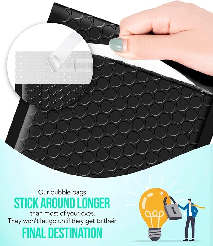 GSSUSA Black Bubble Mailers 5x10 100 Pack, Self Seal Padded Envelopes | Usable Size 5x9, Waterproof, Opaque, #00, Small Mailing Bags For Jewelry, Cards, Cosmetics, Accessories, Business Supplies