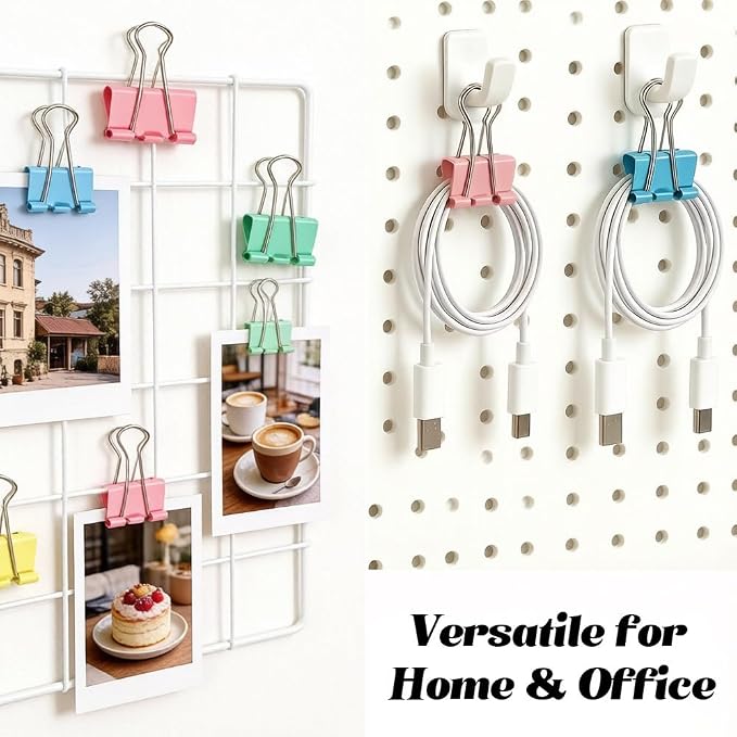 100 Pcs Colorful Binder Clips,Assorted Sizes Metal Paper Clips,Backt to School Teacher Supplies,Strong-Binder Clamps for Office Home School Business Document Organizing