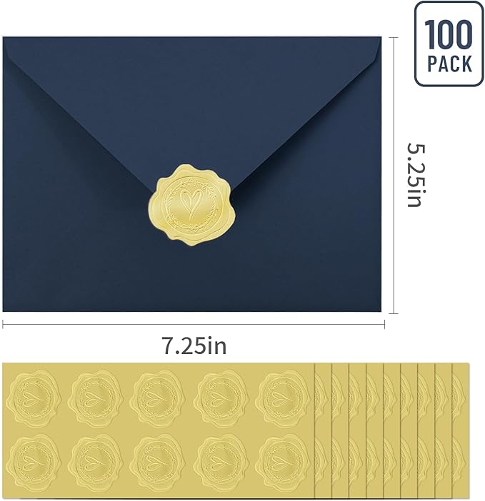 50 PCS Dark Blue Colorful A7 Envelopes with Stickers, 5x7 Envelopes for Greeting Cards, Great for Invitations, Wedding Invitation, Birthday, Baby Shower, Graduation
