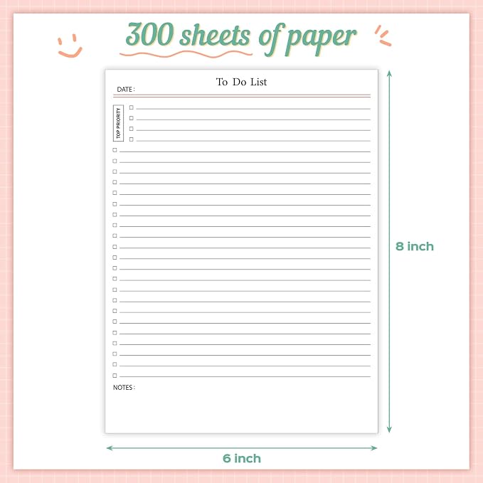 Spakon 300 Sheets Daily to Do List Notepad Notebook Library Card to Do Planner Checklist Memo Writing Pad Schedule Reminder Office Homework Planner for Task, 6" x 8(Classic,White)