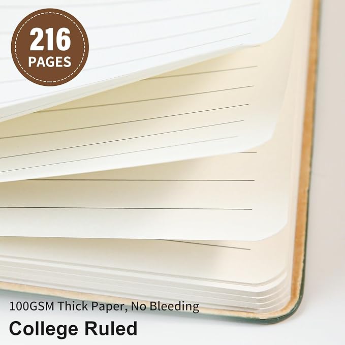 Lined Journal Notebook for Work College Ruled Note Book 5.79"x8.27" A5 PU Leather Daily Journaling 216 Pages for Women Men Writing Home School Supplies Business (Brown)