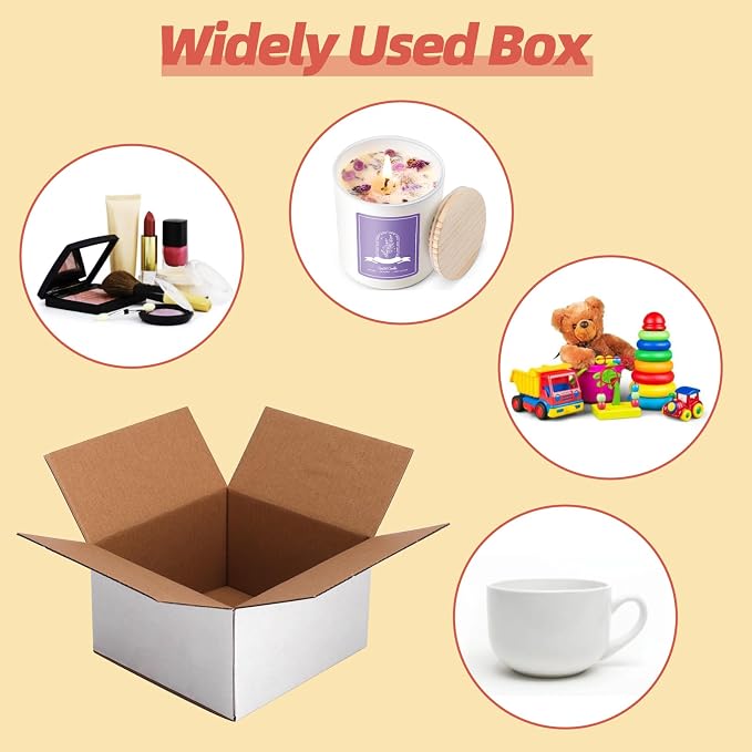 30-Pack Shipping Boxes 5x5x3 Inches, White | Corrugated Cardboard Box for Business Packing, Shipping, and DIY, Easy to Fold and Assemble
