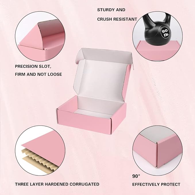 7x5x2 in Valentine's Day Shipping Boxes for Packaging Mailing, 30 Pack Pink Shipping Box Mailers for Small Business, Recyclable Small Corrugated Coardboard Boxes