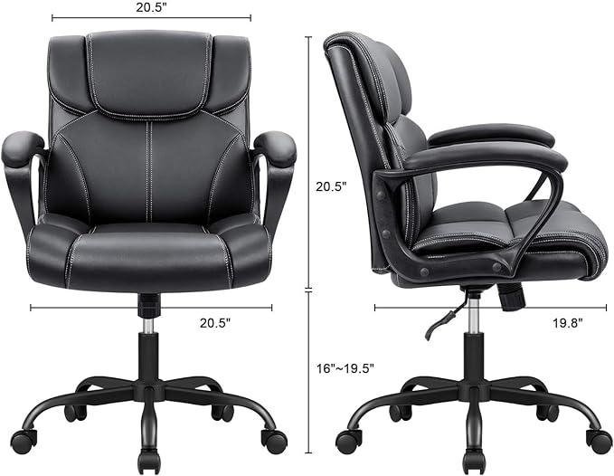 Furmax Mid Back Executive Office Chair Swivel Computer Task Chair with Armrests,Ergonomic Leather-Padded Desk Chair with Lumbar Support