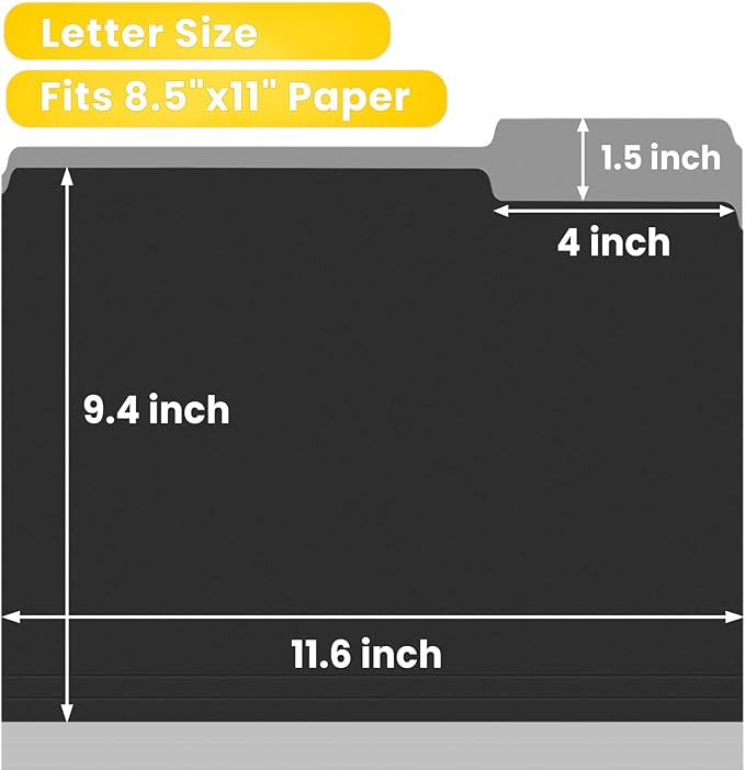 SUNEE File Folders, 120 Pack Manilla Folders 8.5 x 11, 1/3 Cut Tab for Easy Labeling and Organization, Durable Standard Paper for Home, Office, School Filing, Black