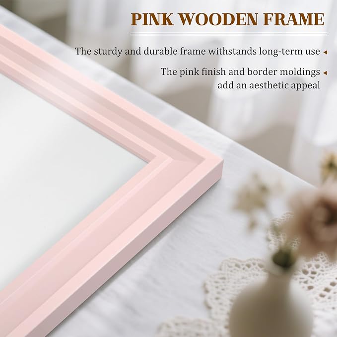 White Board for Wall, 36'' x 24'' Magnetic Dry Erase Board, Pink | Wooden Frame, Decorative Whiteboard, Wall Mounted, for Home, Office, Kitchen, Dorm, 4 Markers, 6 Magnets, A Eraser