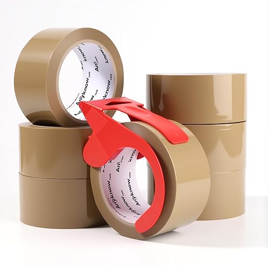 Brown Packing Tape 6 Rolls Heavy Duty Packing Tape with 1 Dispenser - 2.5mil x 1.88" x 60Y Strong Adhesive Packaging Tape for Carton Sealing, Shipping, Mailing & Storage
