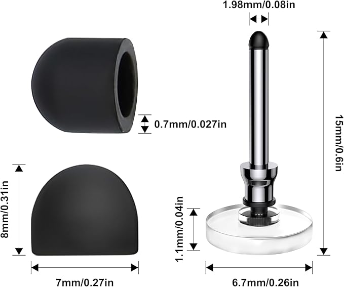 Bopomofo 10 Rubber Tips+5 Transparent Disc Trips,High Precision and High Sensitivity Stylus Replacement Tibs,Black and Silver