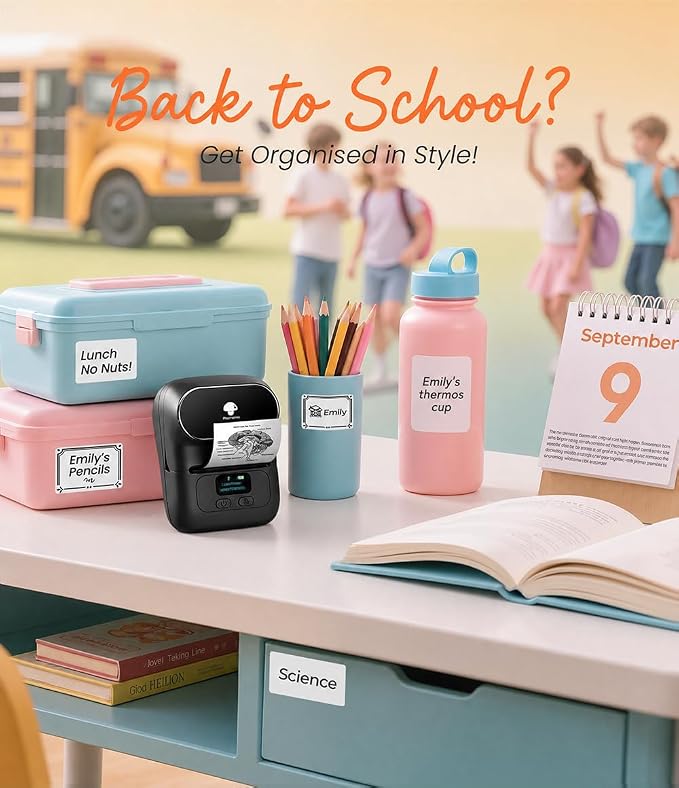 Phomemo M110 Label Maker Machine - Portable Barcode Thermal Label Printer | Bluetooth Address Printer Stcker Maker for Small Business Office Home School Supplies Kids Name Labels Ebony Black