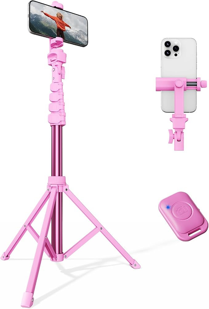 VIMOSE 66" Phone Tripod, Tripod for iPhone with Remote & Phone Stand | Extendable Cell Phone Tripod for Video Recording, Ultimate Tripod & Monopod Accessories for iPhone/Android, Ruby Star